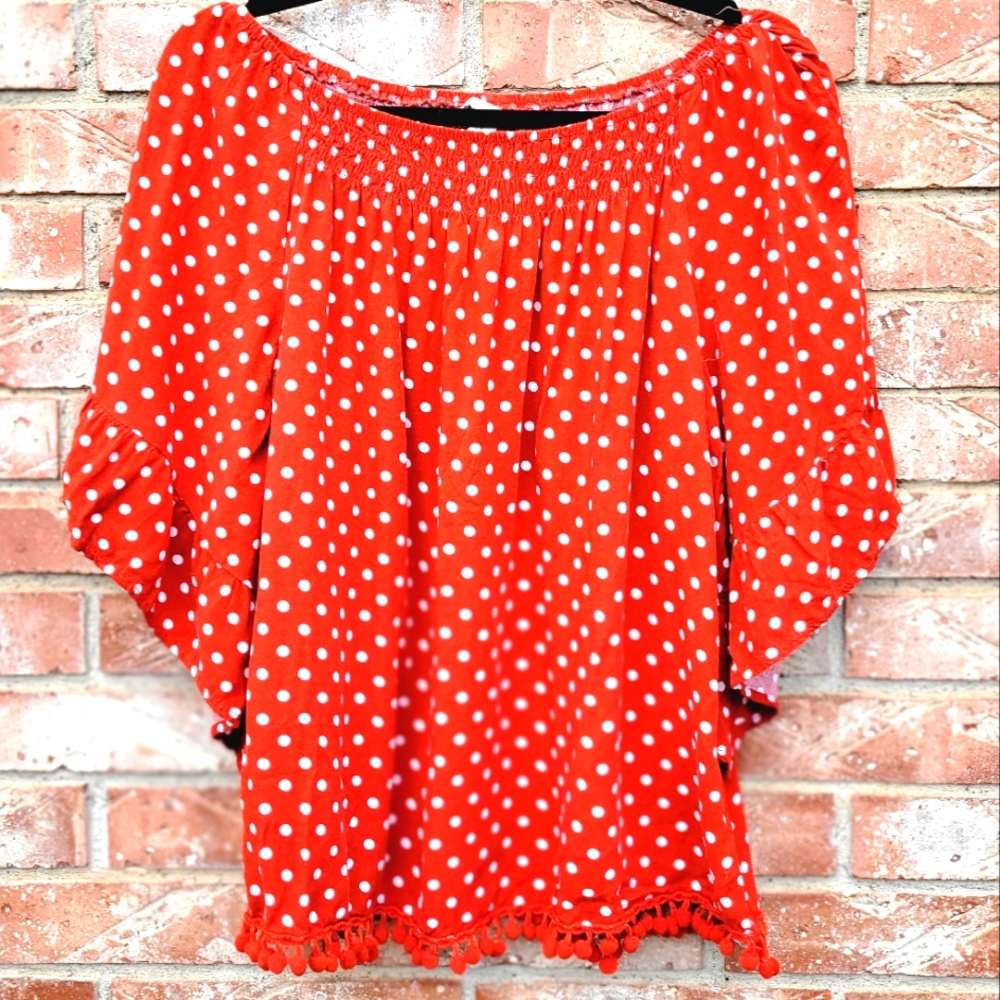 EST Polka Dot Top, Size L, Red and White